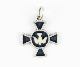 Medalik - Krzyż z Gołębicą - niebieski