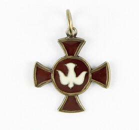 Medalik - Krzyż z Gołębicą - czerwony
